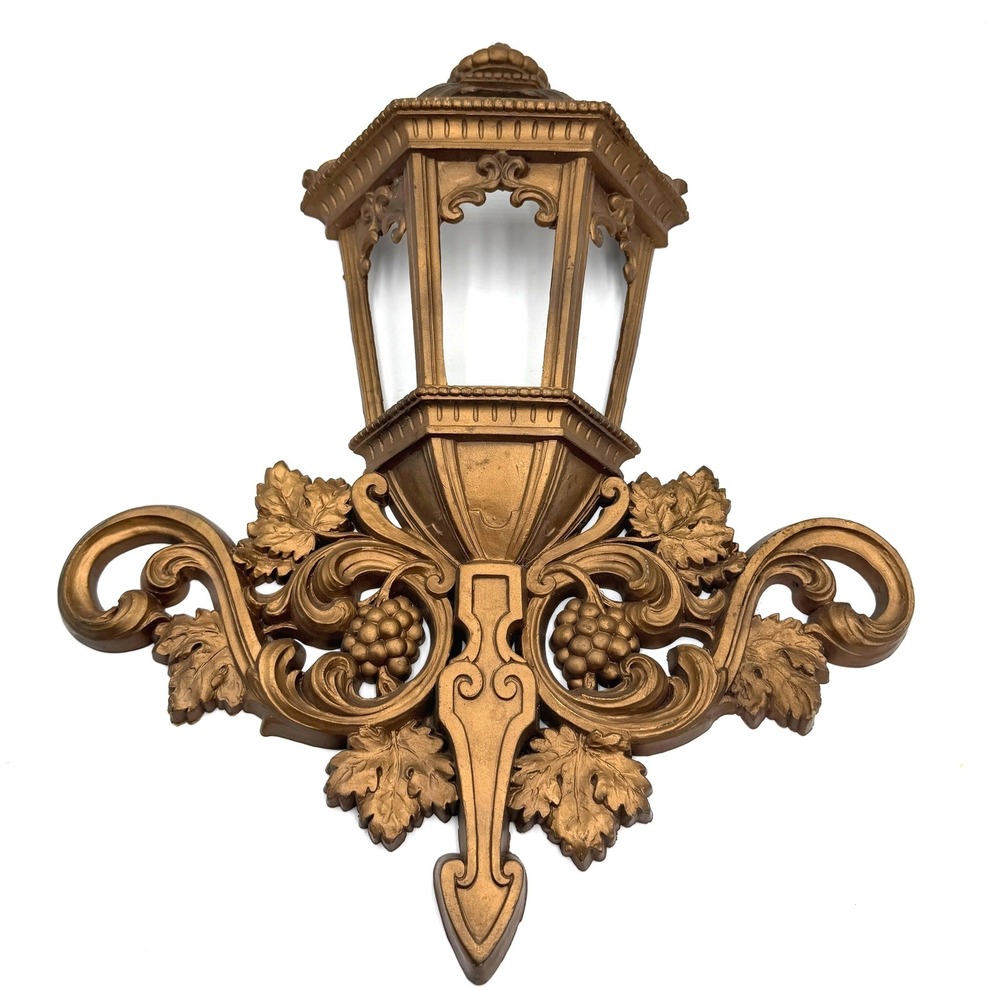 Homco Vintage Wall Plaque Large Gold Lantern Grapevine 1970s